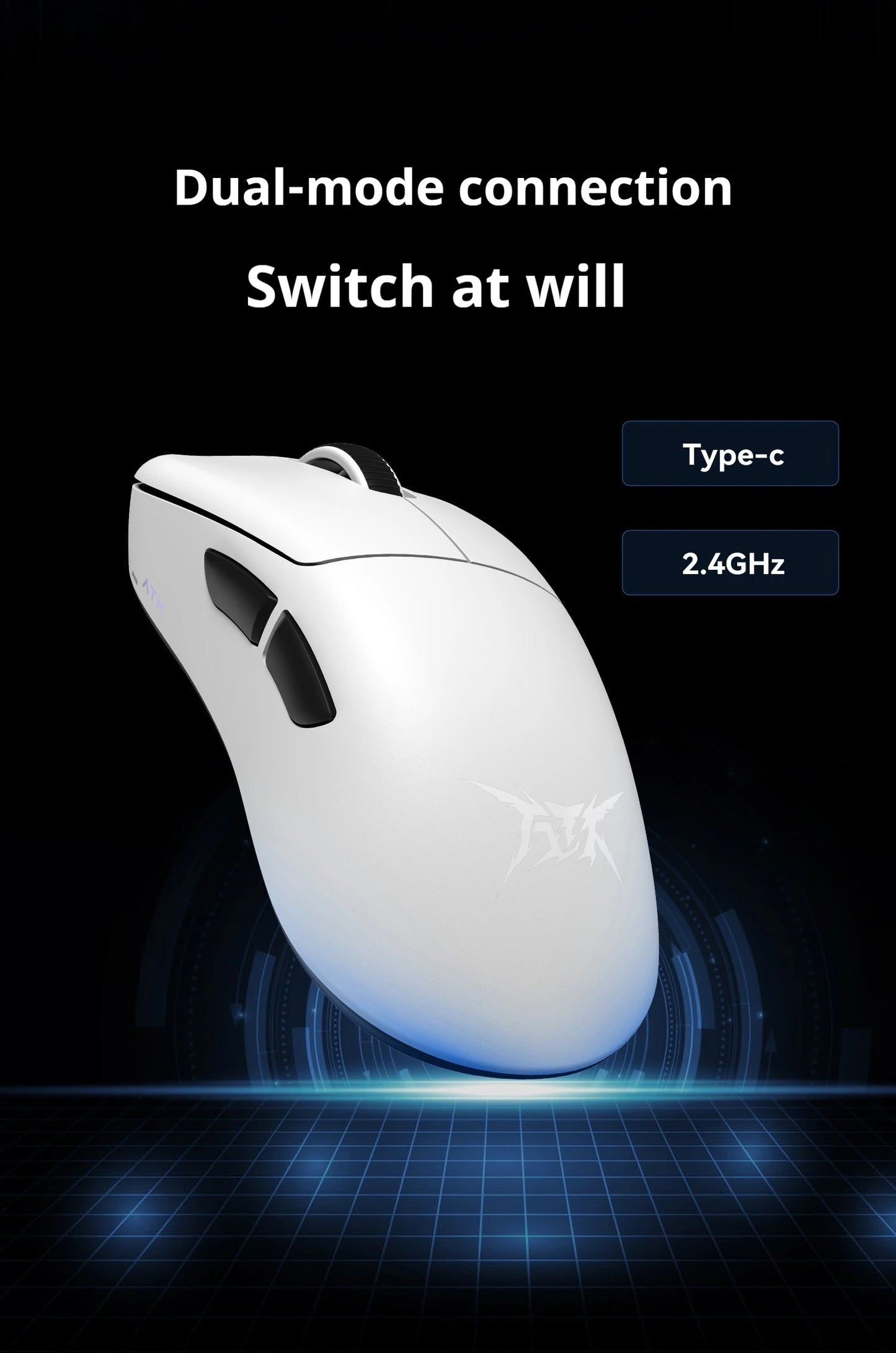 Mouse de gaming wireless ATK Z1 Pro Max Ultra, picioruș personalizat, PAW3950 Ultra Smart Speed Wireless, rată de polling 8k, latență redusă de 0.39ms