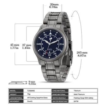 BERNY Titanium Men Quartz Watch AR Coating Sapphire Fashion Wristwatch Luminous VH31 Ultra-thin Wristwatch Waterproof 5ATM Watch