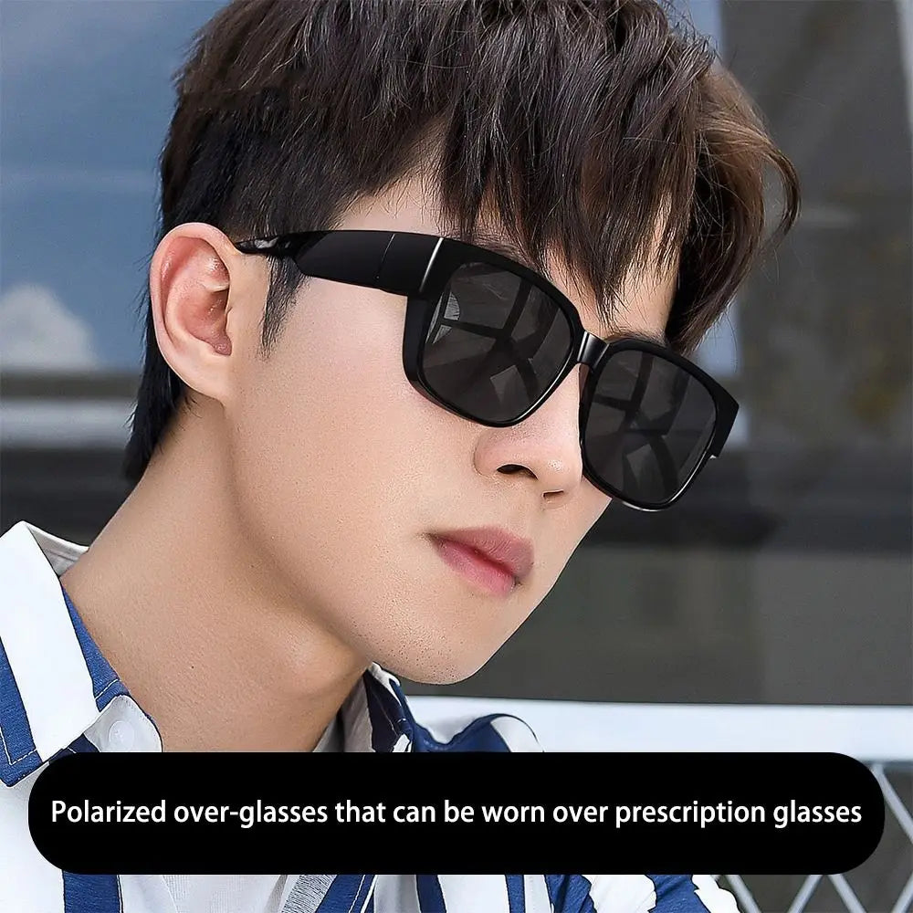 Polarized Fit Over Glasses Sunglasses Trendy Square Wrap Around Shades UV400 Protection Sun Glasses Can Be Worn Over Other Glass