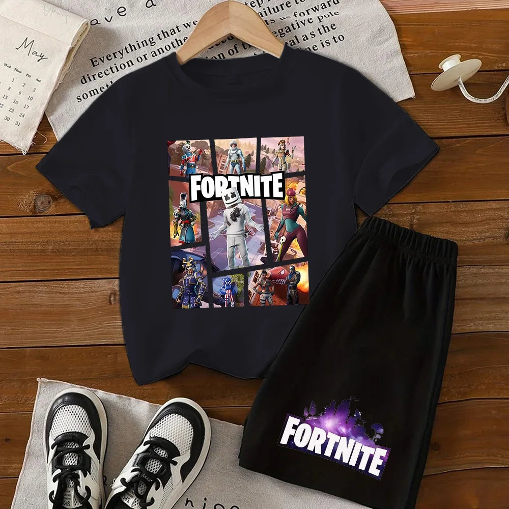 Fortnite T-shirt and Shorts for Boys and Girls Tee Pants Set Summer 2pcs Children Clothing Tops T-shirts Fortnite Print Tees Gift
