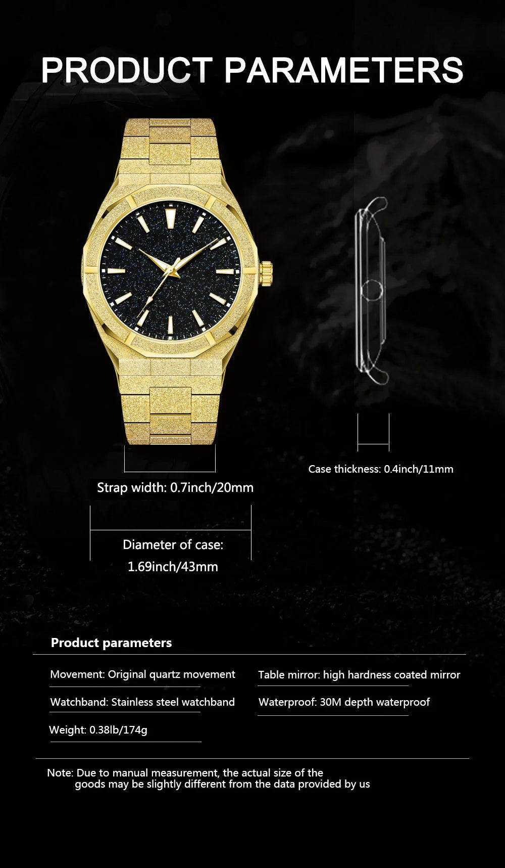 Men's wristwatch Starry Frosted Men Quartz Watch Fashion And Luxury Gentleman Watches Golden Watch Waterproof Silver Accessories
