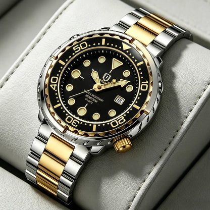 QINGXIYA Mens Watches Fashion Waterproof Luminous Date Rotating Dial High Quality Stainless Steel Luxury Brand Men Quartz Watch