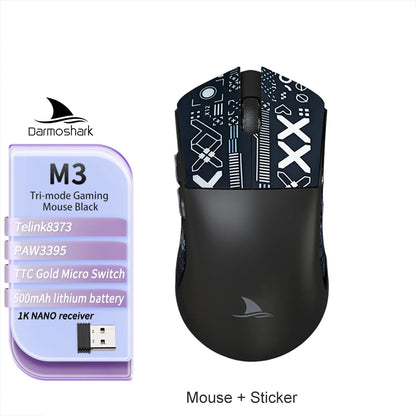 Mouse de gaming Darmoshark M3 V2 Double 8K, wireless, tri-mode, 26K DPI, senzor PAW3395, mouse macro pentru gaming, pentru mâini mari, computer, laptop și PC