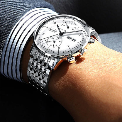 Men's Business Watch Mechanical Movement Multifunction Chronograph Stainless Steel Waterproof Automatic Calendar Sapphire
