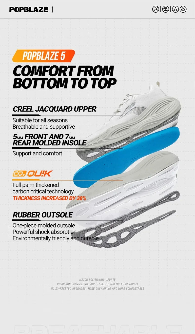 361 Degrees PopBlaze 5 Chaussures de course pour homme - Nouvelles semelles épaisses amortissantes, respirantes et antidérapantes - Baskets de jogging d'extérieur pour homme 672532212
