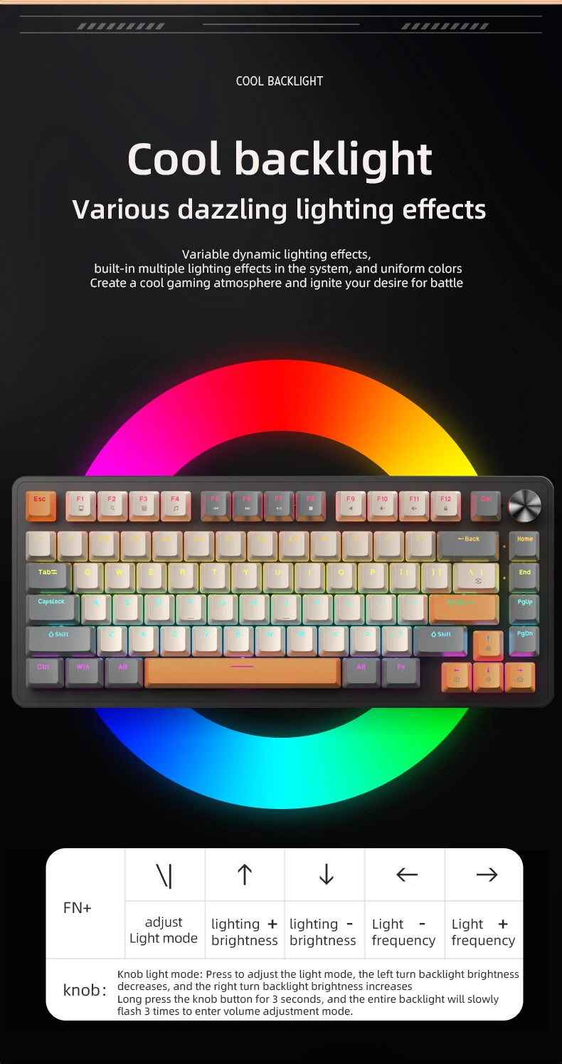 APAYADO 75% Mechanical Keyboard Wired Gaming Keyboard with Media Knob, Hot-Swappable RGB Backlit 82-Key Mechanical Keyboard for PC & Laptop