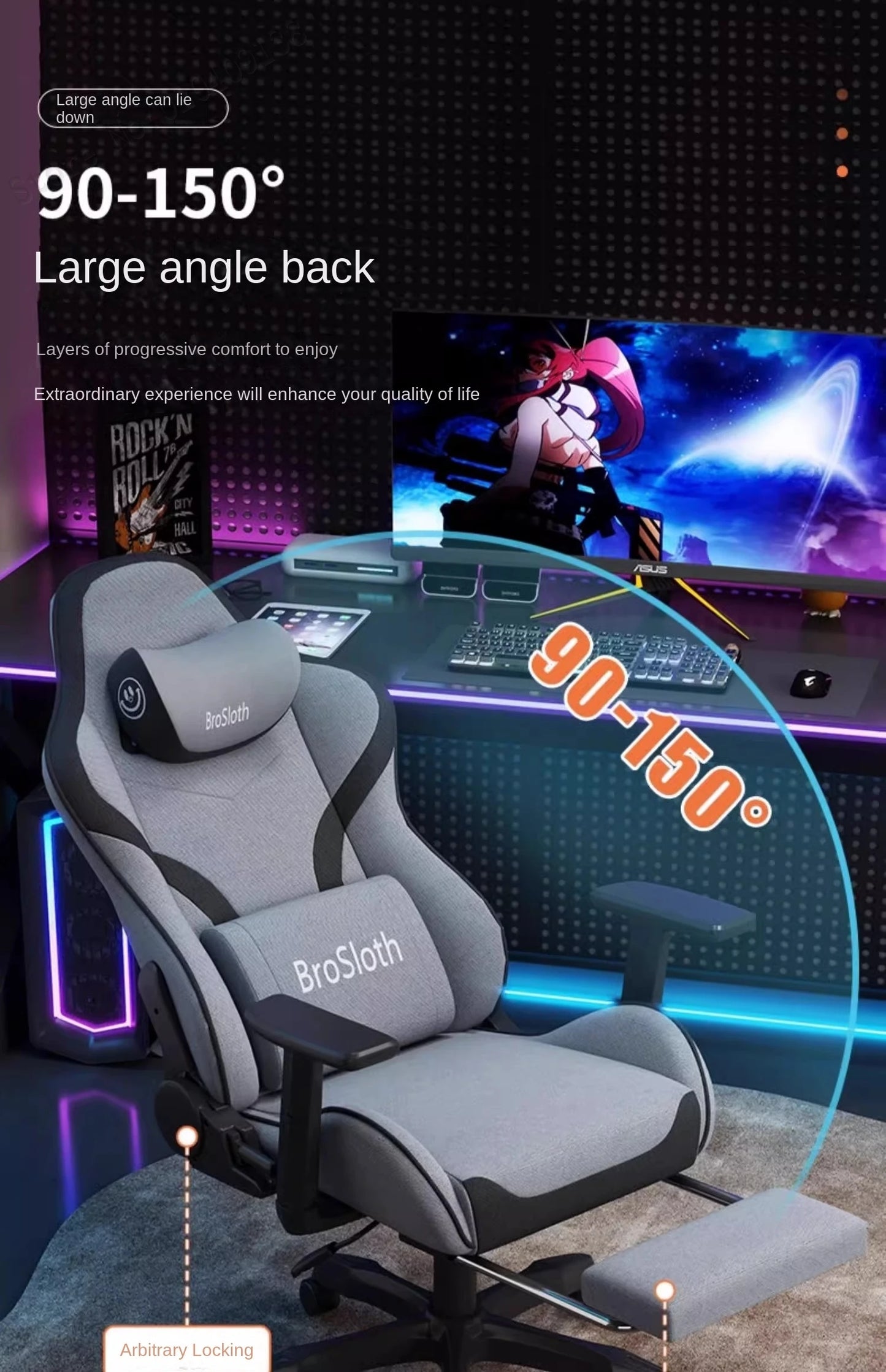S6 Ergonomic Gaming Chair with Adjustable Backrest, Comfortable Computer Chair, Swivel Lift Chair with Armrests for Gaming & Office