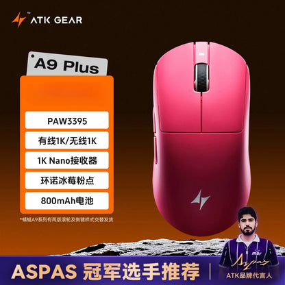 ATK Dragonfly A9 kabellose Bluetooth-Gaming-Maus, ergonomisches Design, schnelle Reaktion, PAW3950 Ultra, 800mAh, leicht, 8KHz, E-Sports