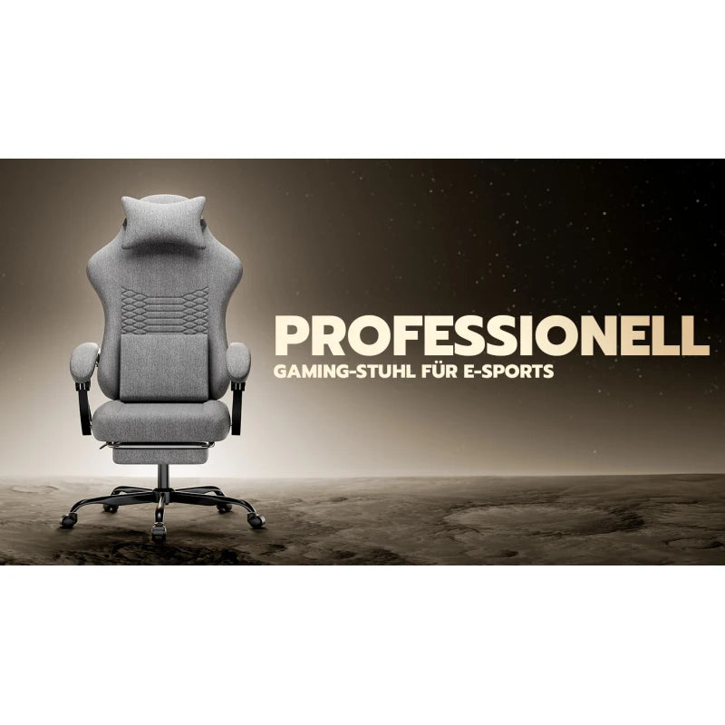 Ergonomic Gaming Chair Fabric Office Chair with Footrest, Adjustable Swivel Desk Chair with Headrest, Comfortable Racing Style Gaming Seat