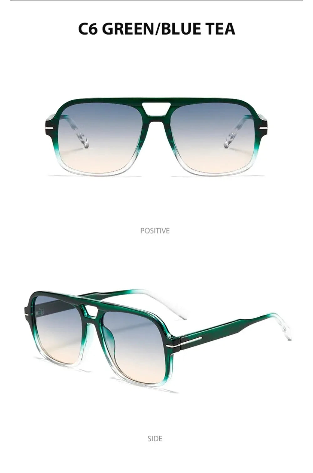 3507 Double Bridge Square Fashion Sunglasses - UV400 Vintage Pilot Style Shades, Retro Classic Sun Glasses for Men Women 411240