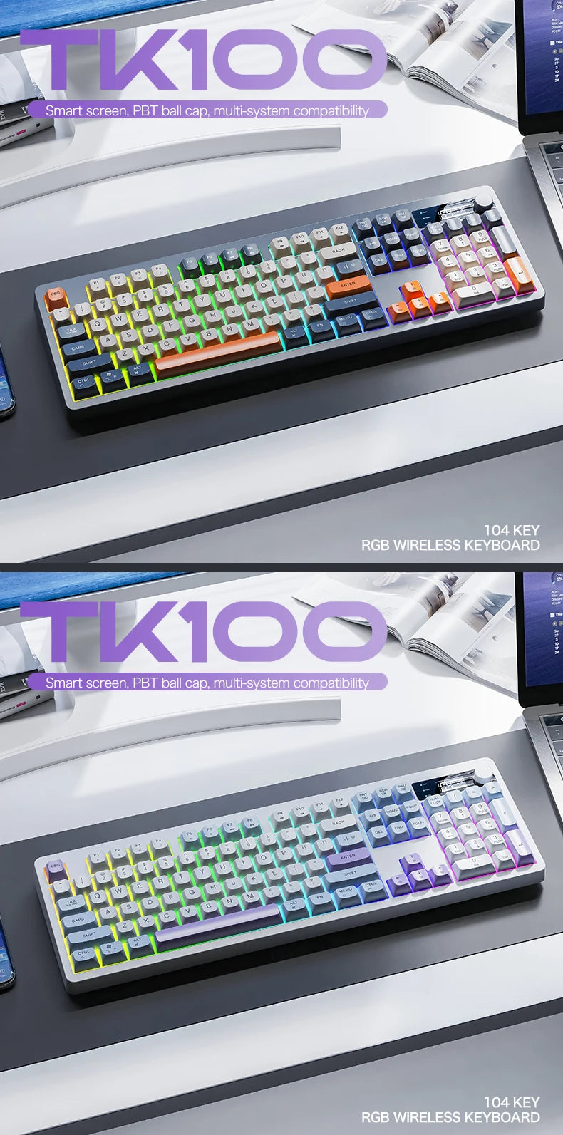 XUNFOX TK100 Wireless 2.4 Keyboard Bluetooth Dual-Mode Game Silent Office Notebook Universal Keyboard