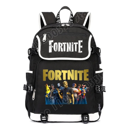 Mochila Fortnite de Grande Capacidade, Saco de Ombro Casual com Porta USB, Unissexo, Estilo Anime, para Estudantes, Nova Mala Escolar Elegante, Presente de Papelaria