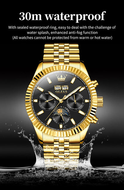 OLEVS 6688 Fashion Automatic Mechanical Men's Watch Moon Phase Dual Calendar Waterproof Luminous Luxury Business Watch for Man
