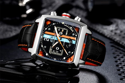 Original Brand Watches For Men Luxury Design Square Mechanical Watch Men Leather Strap Waterproof Date Week Wristwatches Male