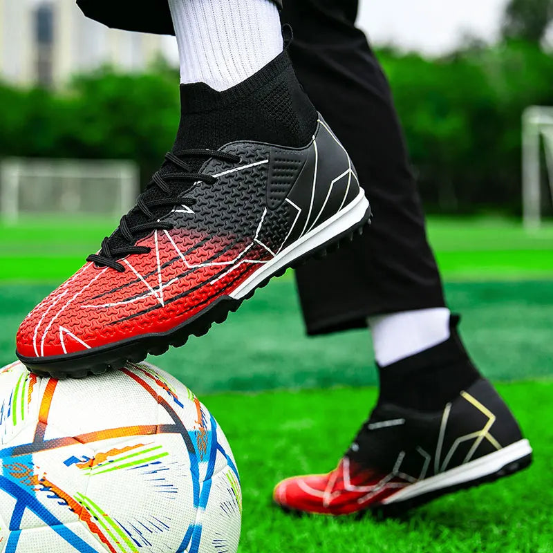 New Professional High Top Football Shoes Artificial Grass Leather Youth Students Training Soccer Shoes for Men And Women Sports