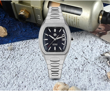 San Martin 39.5mm Tonneau Luxury Men Watch Mineral Dial Casual Sports PT5000 SW200 Automatic Mechanical Sapphire Luminous SN0145