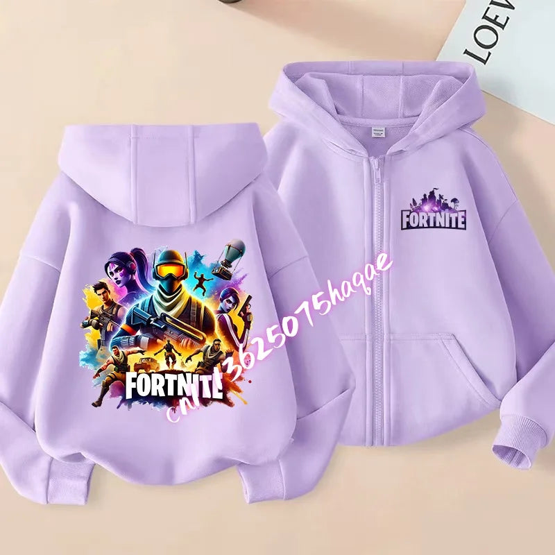 Fortnites Kids Zipper Hooded Coats Anime Fortress Night Sweatshirts Game Spring Autumn Hoodies Sportwear Children Clothes Gift