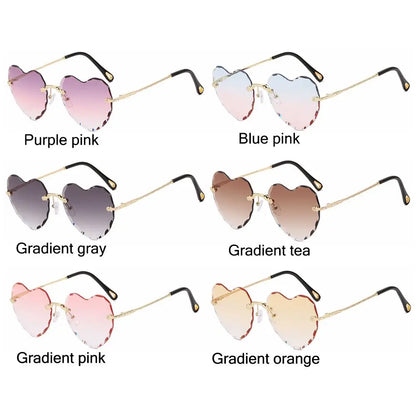 Heart Sunglasses Rimless Metal Frame Heart Shaped Sunglasses Gradient Lens Love Heart SunGlasses Women Eyewear UV400 Protection