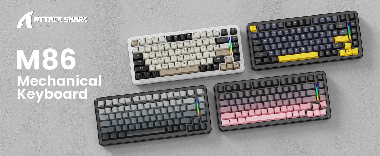 ATTACK SHARK M86 Wireless Mechanical Gaming Keyboard, 75% Gasket Hot Swappable RGB Mechanical Keyboard with Side-Printed PBT Keycaps, Tri-Mode Custom Gaming Keyboard