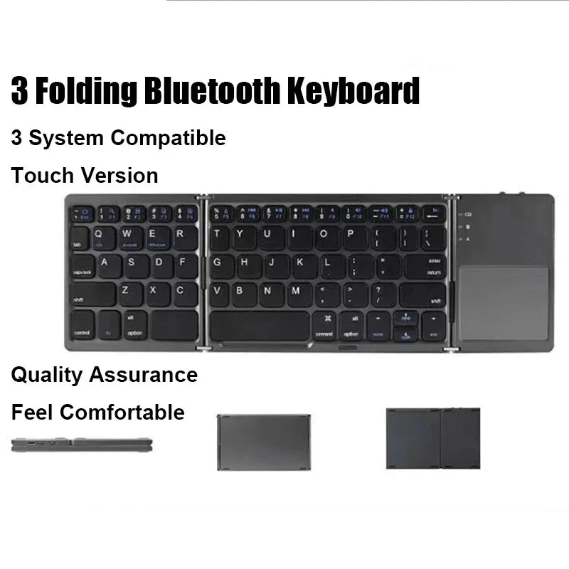 Dreifach faltbare Bluetooth-Tastatur mit Touchpad – tragbare Mini-Tastatur, wiederaufladbare kabellose Tastatur für Windows, Android und iOS