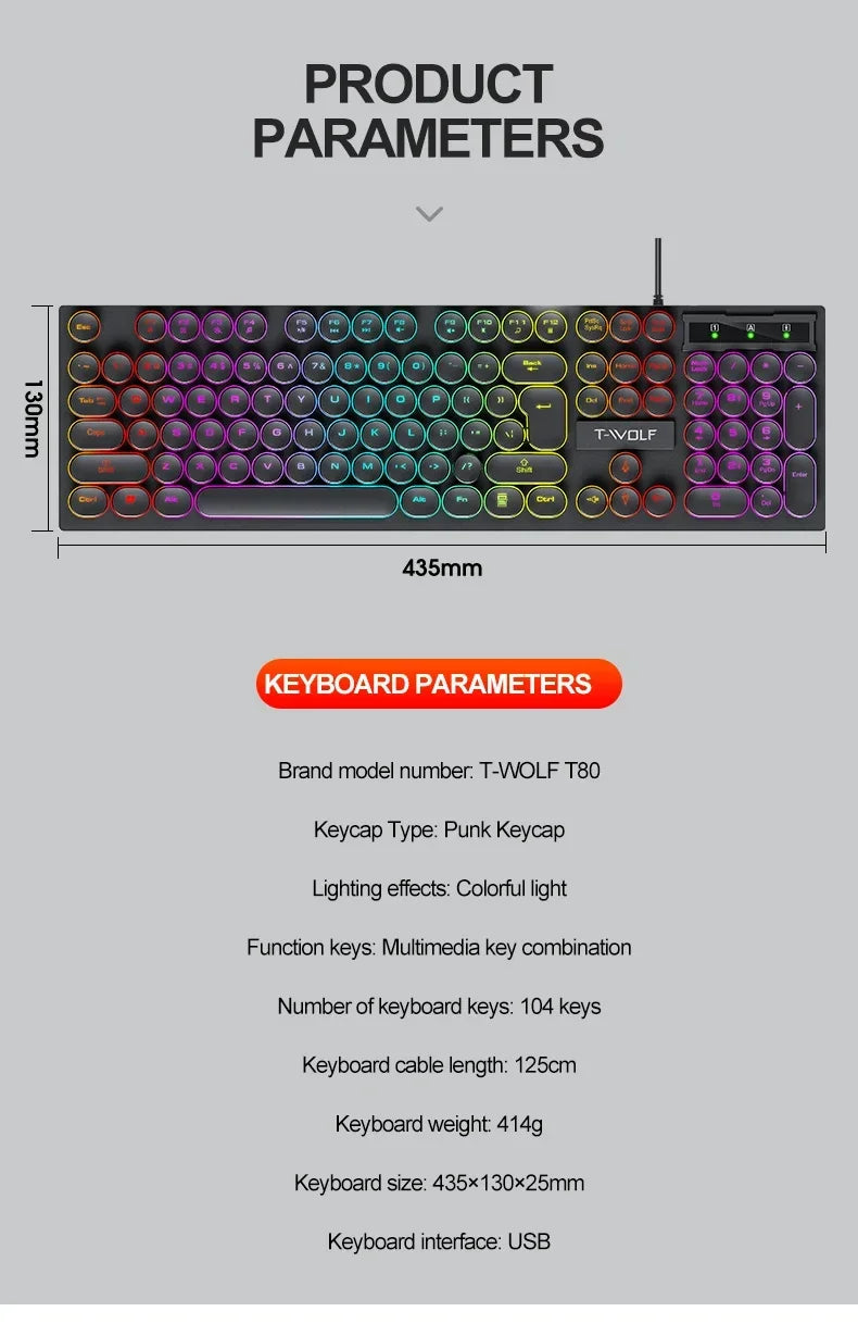 2026NEW RGB Gaming Mechanical Keyboard USB Wired 104 Keys Keyboard Backlit Black Red Blue Light for Computer Laptop Pro Keyboard
