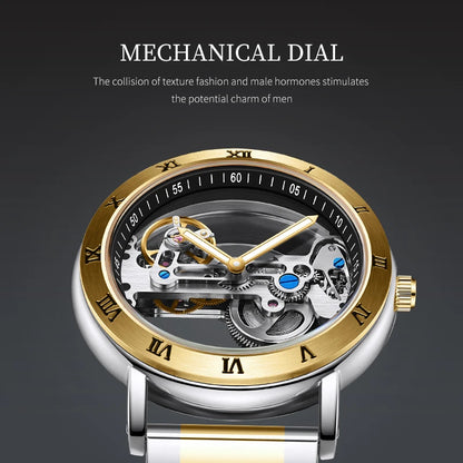 AKDPN Men's Watches Automatic Mechanical Stainless Steel Men's Wrist Watch Skeleton Automatic Watches for Man Watch Montre Homme