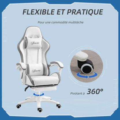 Ergonomic Gaming Chair with Footrest, Adjustable Headrest & Lumbar Support, 135° Reclining Gaming Chair, Height Adjustable Home Office Computer Chair 120KG