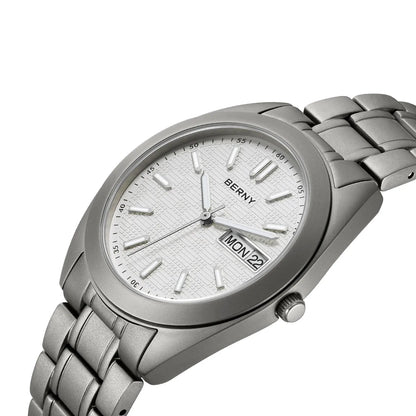 BERNY Full Titanium Men Watch Date Week Quartz Watches Calendar Sapphire Super Luminous 100M Waterproof Lightweight Wristwatch