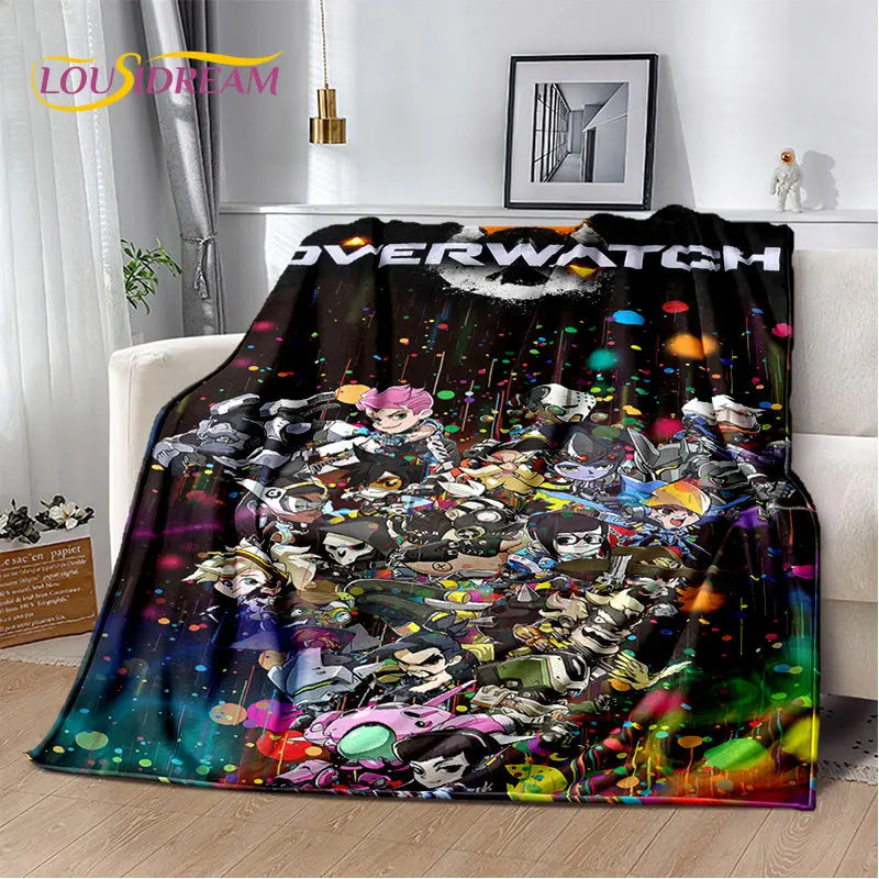 Overwatch Gamer DVA Reaper Manta Macia de Peluche, Manta de Flanela para Sala de Estar, Quarto, Cama, Sofá, Piquenique, Criança, 3D