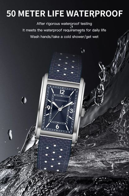 Specht & Söhne Neue modische 28MM quadratische Uhr für Herren, VH31-Uhrwerk, Sportuhr, blau, Edelstahl, Saphirglas, wasserdicht