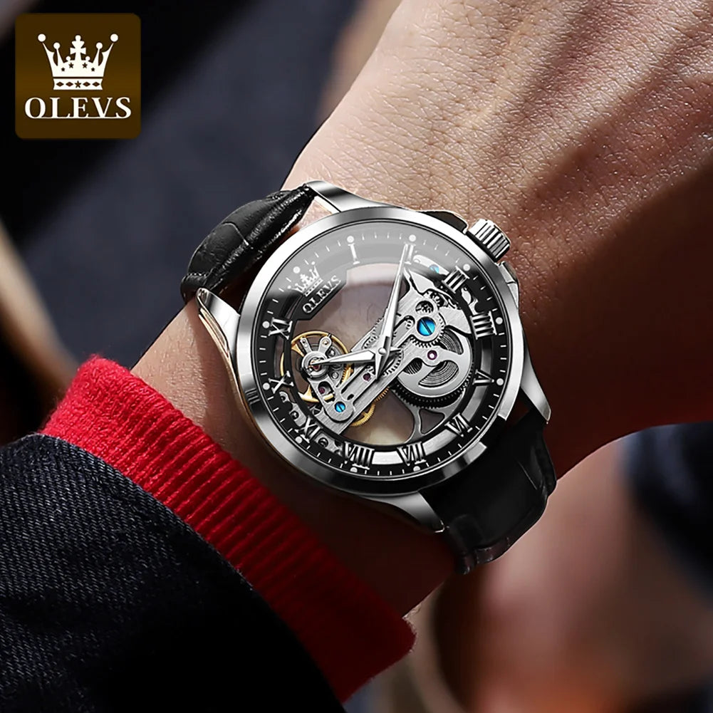 OLEVS 6661 Men's Top Brand Luxury All-Transparent Hollow Mechanical Watch, Original Fashion, Waterproof Classic Design