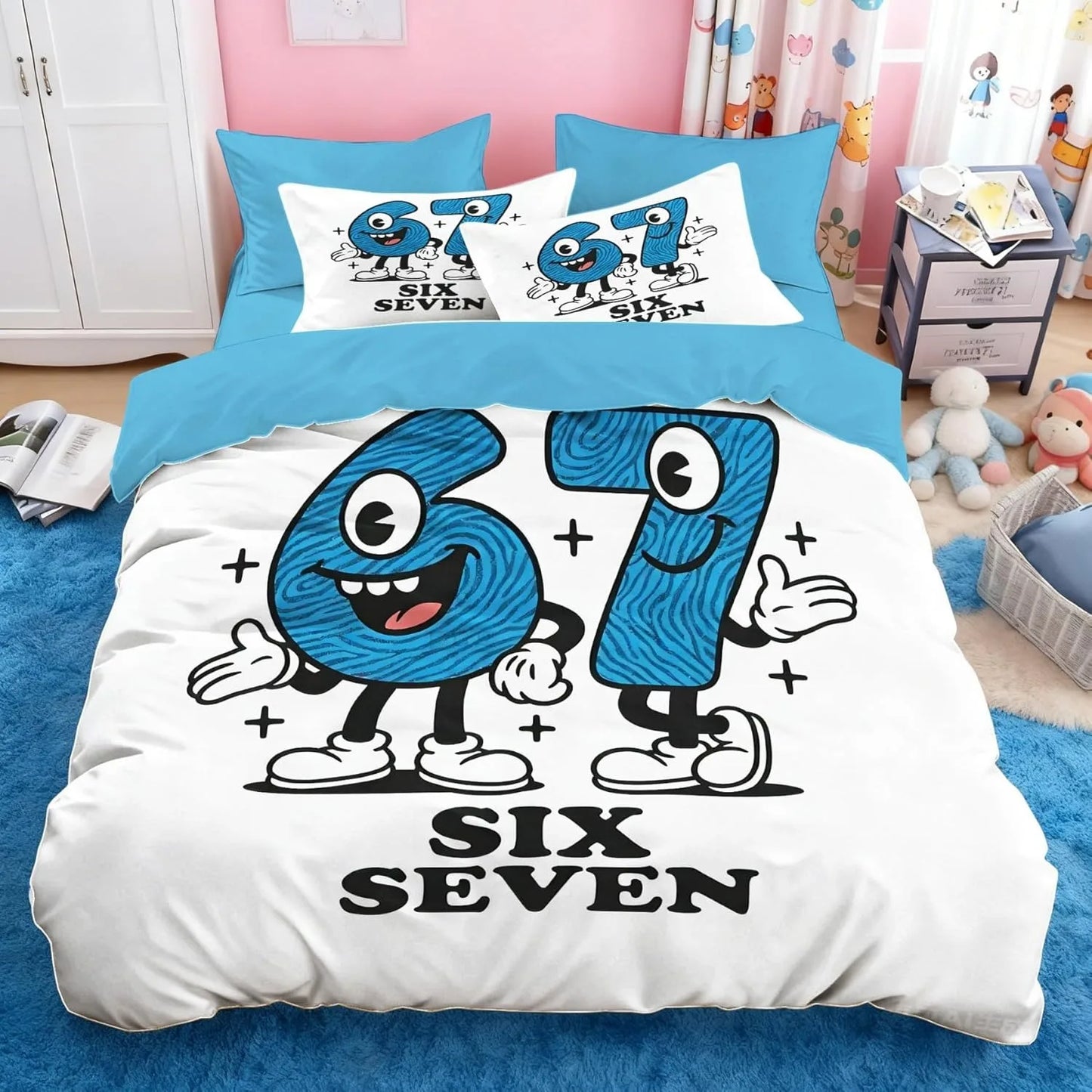 Cartoon Print Six Seven 67 Bedding Set 2/3pcs, Home Teen Adult Duvet Cover and Pillowcase, Gift for Boys and Girls
