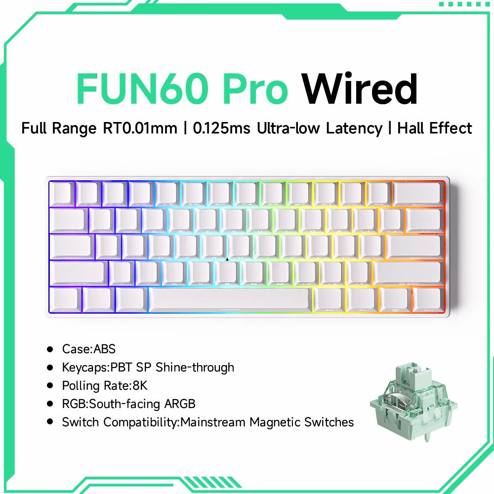Teclado Mecânico Akko MonsGeek FUN60 com Switch Magnético, 60%, Teclado Gaming, Rapid Trigger 0.01mm, 8K, ARGB, HE/TMR, Teclado Personalizado