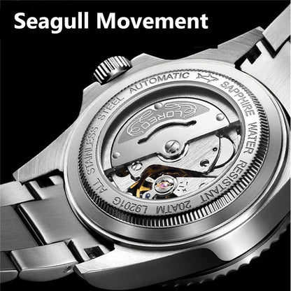 LOREO Original Men's Business Watch 20ATM Waterproof Wristwatch Top Brand Casual Sport Seagull Automatic Mechanical Watch Men