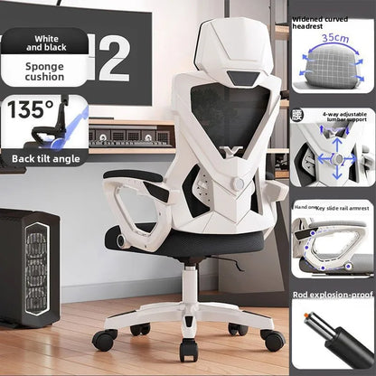 Chaise de bureau ergonomique pivotante à roulettes pour atelier, chaise de gamer relaxante, chaise de bureau à roulettes pour anime