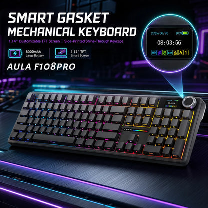 AULA F108 Pro mechanical keyboard 100& layout Bluetooth 2.4G wired gaming keyboard With hot-swappable gasket structure RGB light
