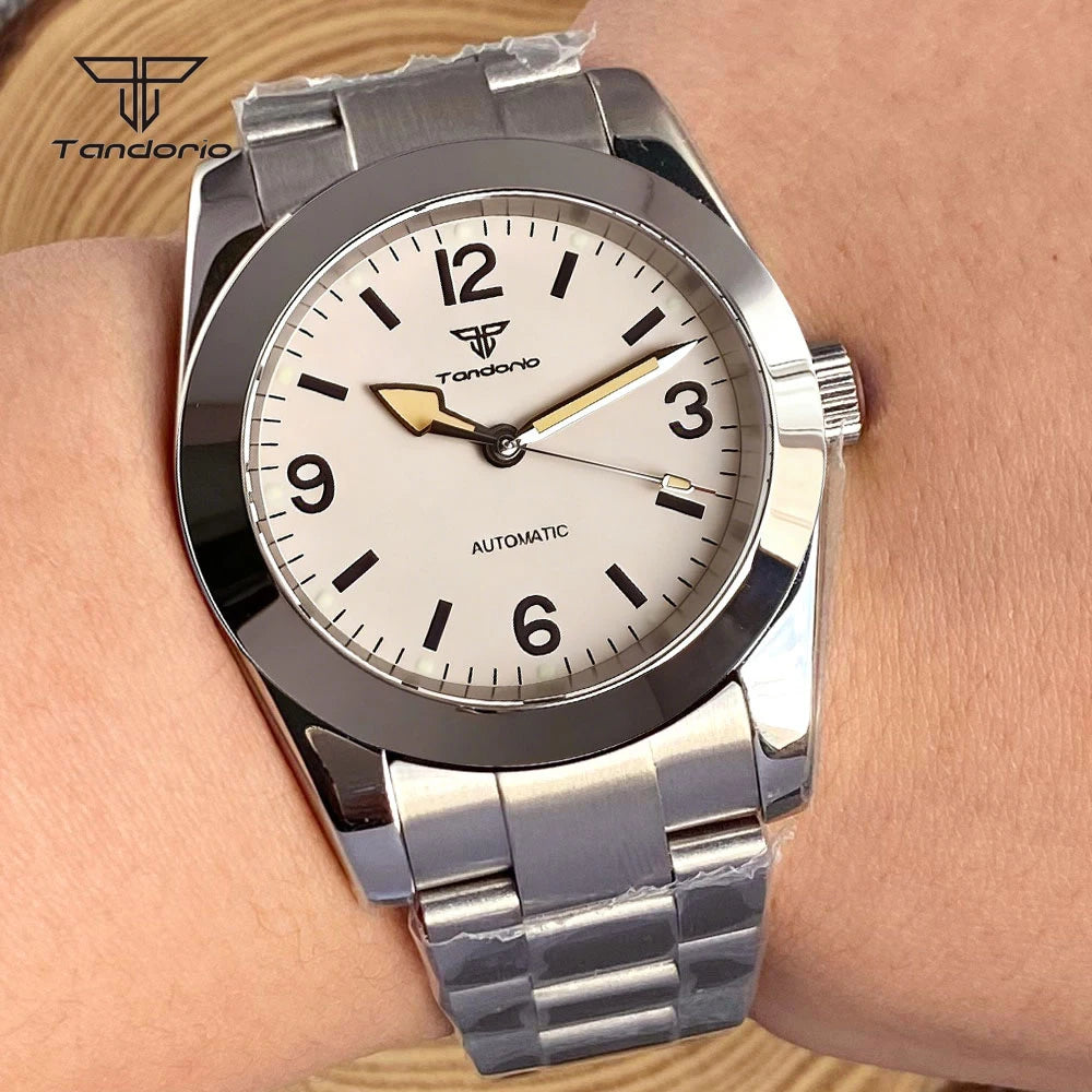 Tandorio Mechanical Automatic 36mm/39mm Explorer Style Watch Sapphire Glass Miyota 8215 or PT5000 Men's Wristwatch Glide Clasp