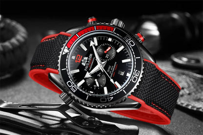 Classic Luxury Men Automatic Watch Multifunction Mechanical Wristwatch Rubber Strap Waterproof Week Date Watches Reloj Hombre