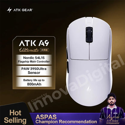 ATK Dragonfly A9 Ultimate Wireless Gaming Mouse, PAW3950 Ultra Sensor, 8KHz Polling Rate, Ultra Lightweight Ergonomic Gaming Mouse for FPS & Esports