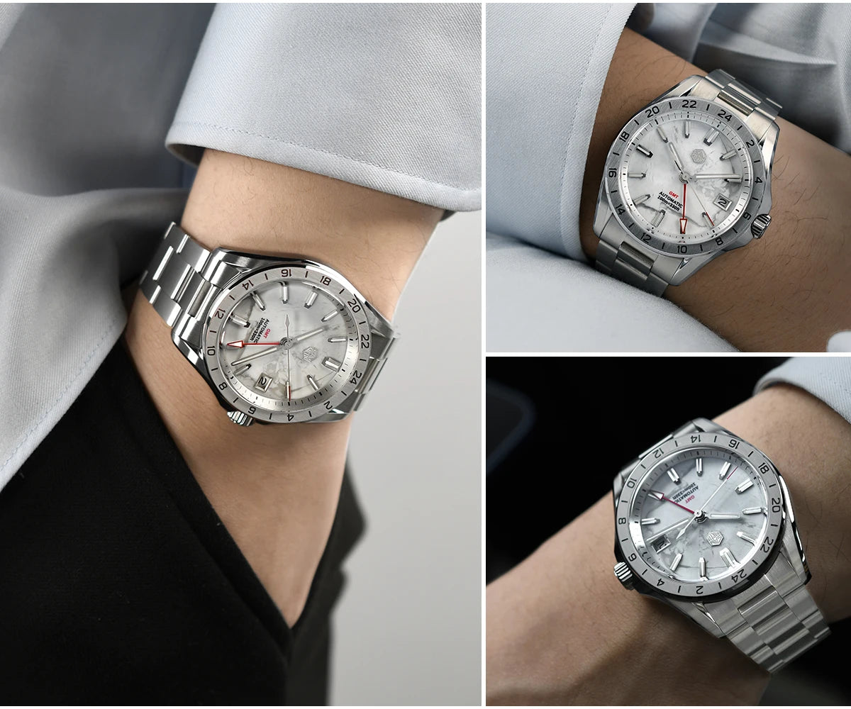 San Martin 39mm Aventurine Gemstone Dial Luxury Men's Watch NH34 GMT Automatic Mechanical Sapphire Waterproof Luminous SN0129