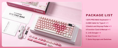 YUNZII B75 PRO MAX Wireless Mechanical Keyboard, QMK/VIA Custom 75% Gaming Keyboard with Screen&Knob, Creamy Sounds for Win/Mac