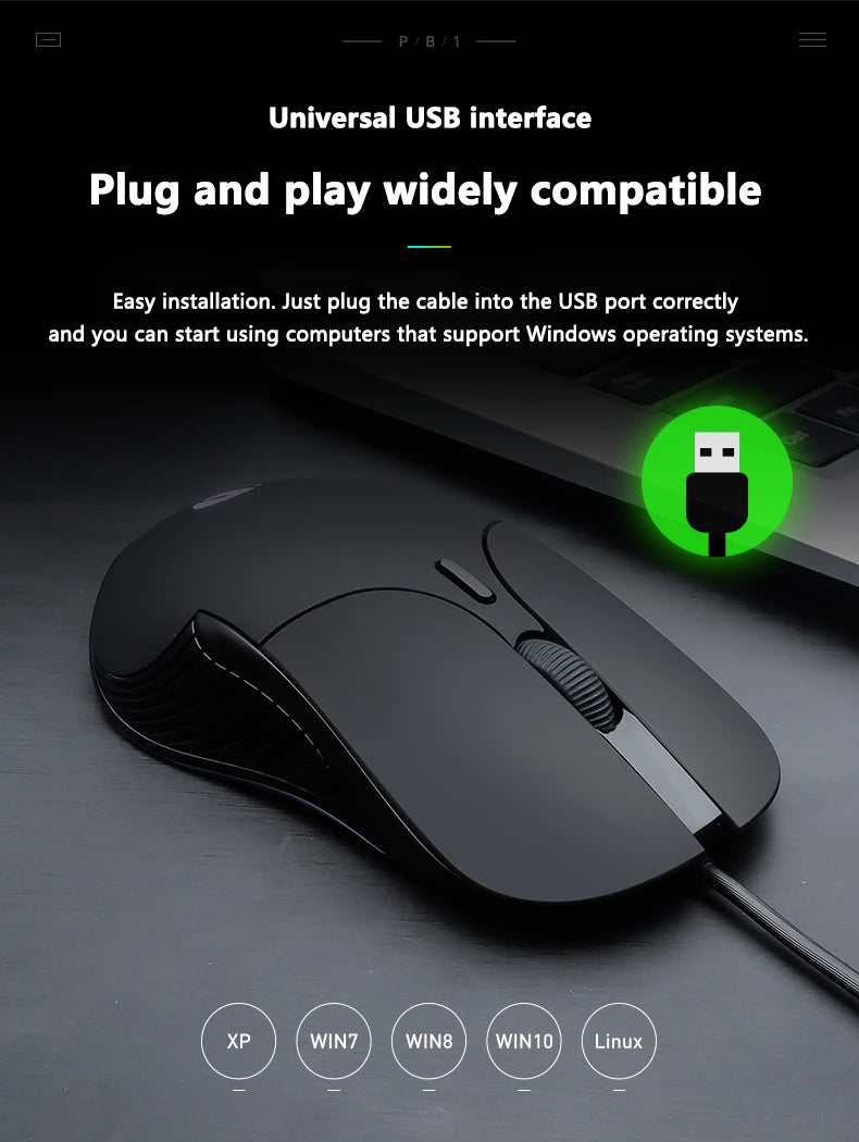 INPHIC B2 USB-Kabelmaus – leise Office- und Gaming-Maus für PCs und Laptops
