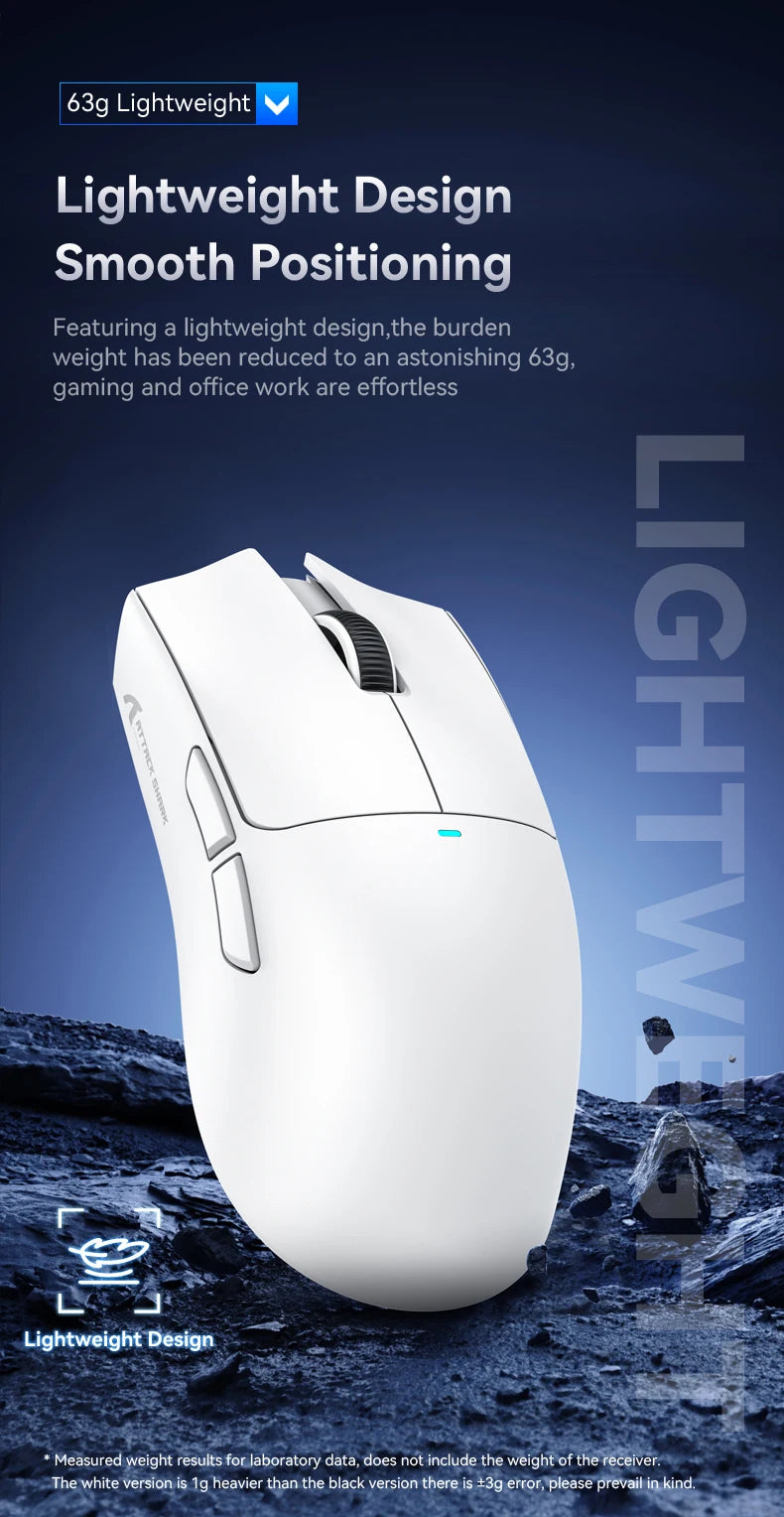 Attack Shark X11&R1 třirežimová bezdrátová Bluetooth myš s nabíjecí základnou, RGB, ergonomická, lehká myš, příslušenství pro PC hráče