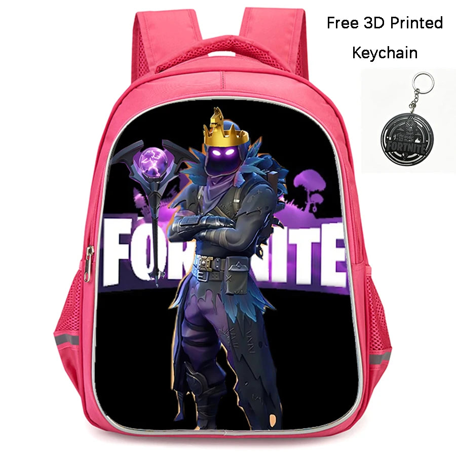 FORTNITE 16-inch Durable Lightweight Backpack, Dual Zipper Pockets, Cartoon Style for Boys & Girls Ages 6-10, Free 3D Printed Keychain