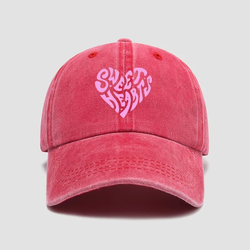 Pink heart-shaped letter printed baseball cap, versatile for daily use, sweet girl's hat, outdoor sun protection and shading