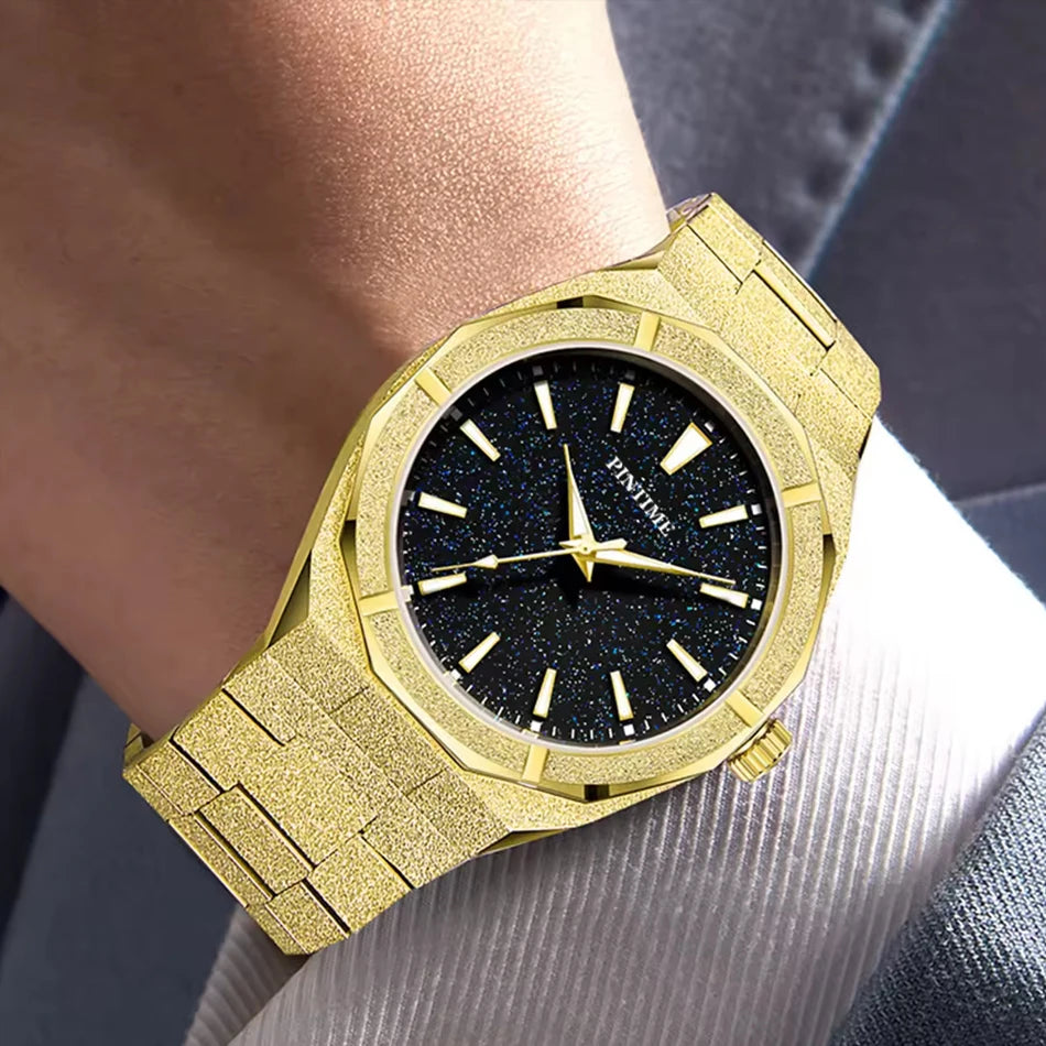 Men's wristwatch Starry Frosted Men Quartz Watch Fashion And Luxury Gentleman Watches Golden Watch Waterproof Silver Accessories