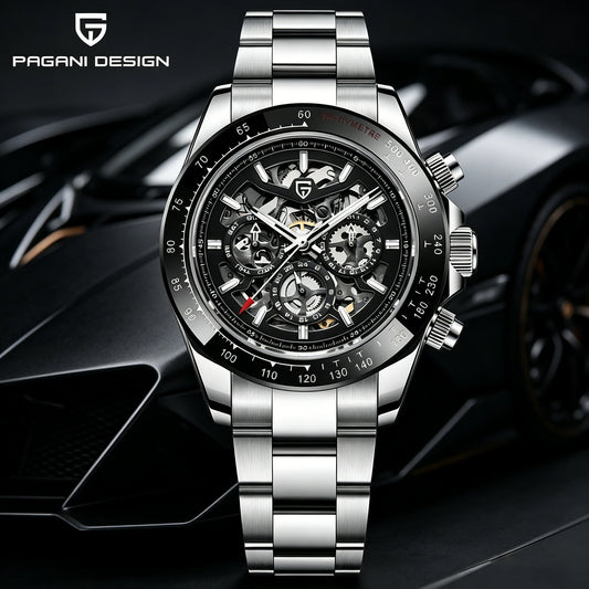 Relógio Mecânico Automático PAGANI DESIGN para Homem em Aço Inoxidável, Impermeável, Desportivo 10Bar, Luxo Casual para Homem