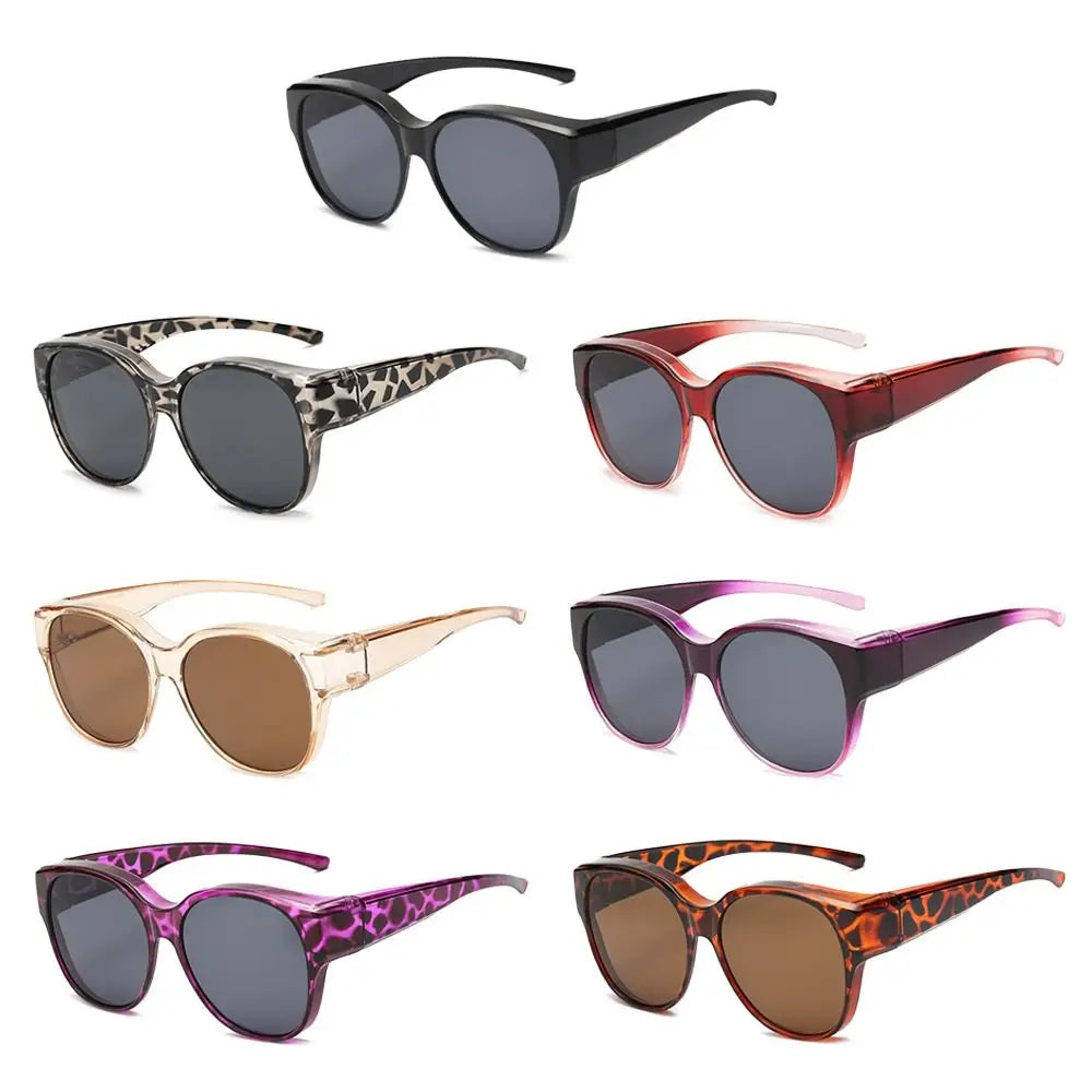 Fashion UV Protection Driving Sunglasses Round Frame Y2K Wear Over Glasses Retro Black Shades for Women Men