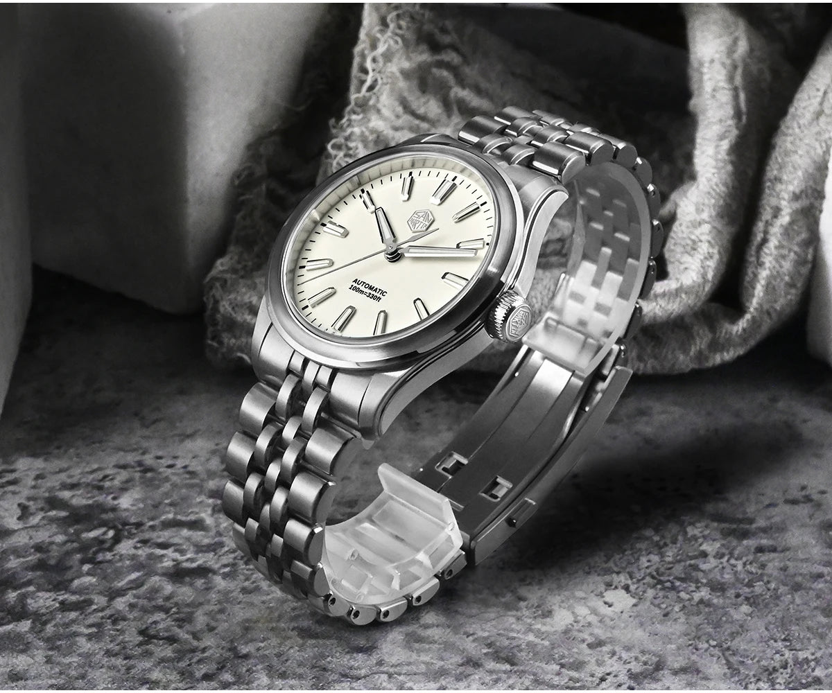 San Martin 39mm Miyota 90S5 Enamel Dial GADA Wristwatch Automatic Mechanical Sapphire BGW-X1 10Bar 5-Link Bracelet  SN0144CG-7