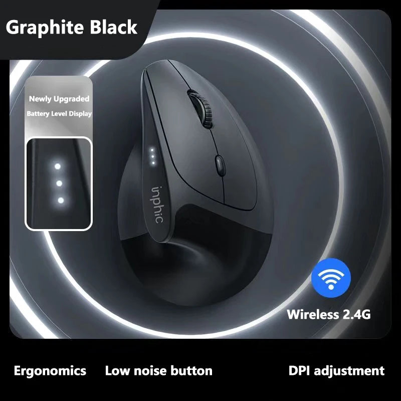 Ratón inalámbrico vertical Inphic X9 PRO con carga rápida Type-C, ergonómico y silencioso, para oficina, portátil, PC, ordenador y gaming